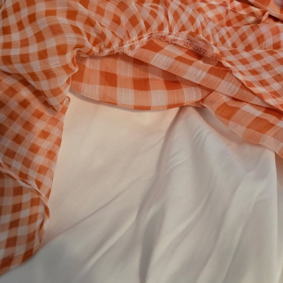 Gingham Ruffle Wrap Dress - Orange - Picture 7 of 8